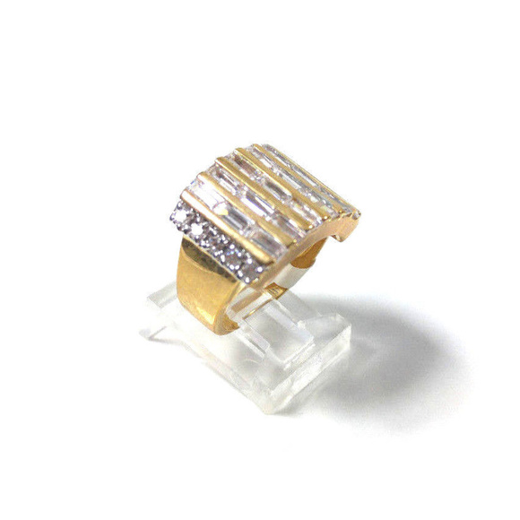 Gold CZ Baguettes Cocktail Dinner Ring 50M… - Picture 3 of 8